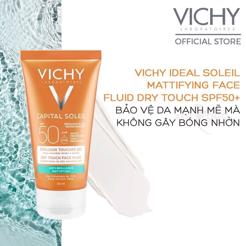Kem Chống Nắng Vichy Capital Soleil Dry Touch Face Fluid Spf50 Uva+Uvb M Dạng Sữa Không Gây Nhờn Rít