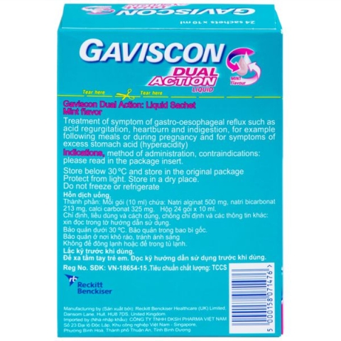 Thuốc Gaviscon Dual Action Reckitt Benckiser giúp trung hòa acid dịch vị dạ dày (24 gói x 10ml)_123