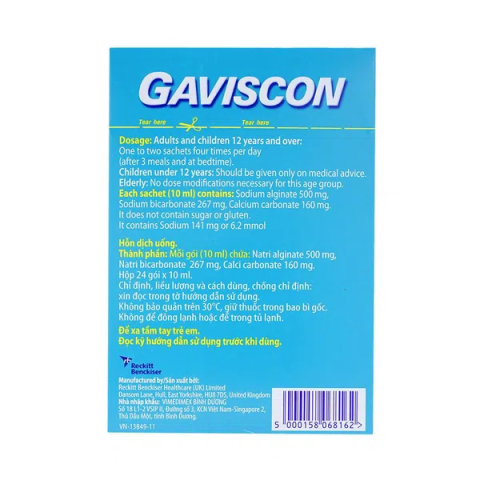 Thuốc Gaviscon Reckitt Benckiser giúp trung hòa acid dịch vị dạ dày (24 gói x 10ml)_12