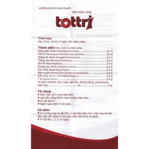 Thuốc Tottri Traphaco hỗ trợ điều trị các trường hợp trĩ cấp tính (15 túi x 5g)_123