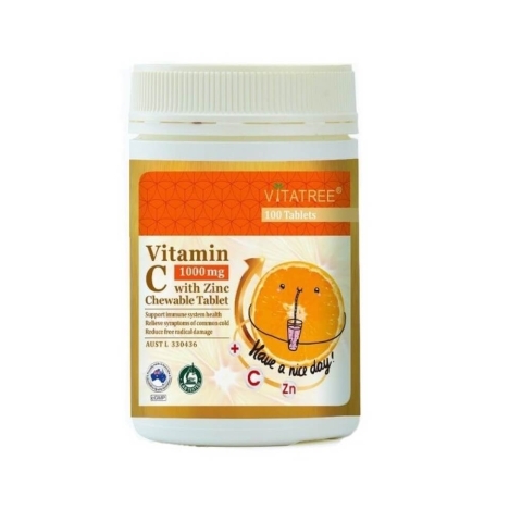 Viên Nhai Cung Cấp Vitamin C 1000mg with Zinc Chewable Tablet Vitatree 100 viên