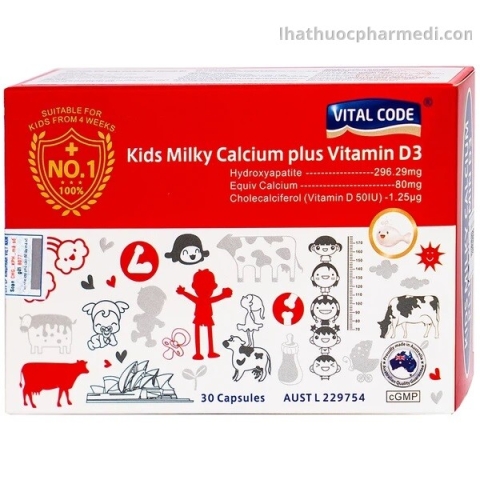 Viên Uống Bổ Sung Canxi Cho Trẻ Vital Code Kids Milky Calcium Plus Vitamin D3 ( ÚC ) hộp 30v_11