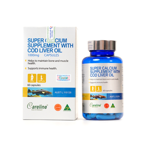 Viên Uống Canxi Bổ Sung Dầu Gan Cá Super Calcium Supplement With Cod Liver Oil Careline 1000mg - 60 Viên_123