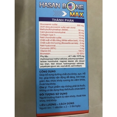 Viên Uống Hasan Bone Max Chiết Xuất Vỏ Liễu Trắng Glucosamin 1500 Bổ Sung Dưỡng Chất Cho Khớp Lọ 60 viên_13