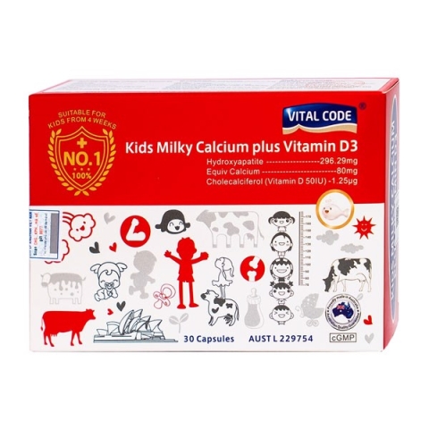 Viên Uống Hỗ Trợ Tăng Chiều Cao, Phòng Còi Xương Ở Trẻ Vital Code Kids Milky Calcium Plus Vitamin D3 Hộp 30 Viên_11
