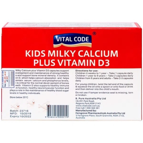 Viên Uống Hỗ Trợ Tăng Chiều Cao, Phòng Còi Xương Ở Trẻ Vital Code Kids Milky Calcium Plus Vitamin D3 Hộp 30 Viên_12