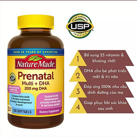Vitamin Tổng Hợp Cho Mẹ Bầu Nature Made Prenatal Multi + DHA 200mg DHA - USA (150 viên)_12
